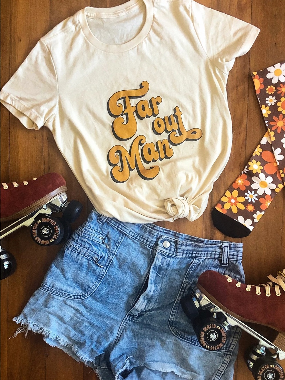Yesterday People Cream Graphic Tee with Mustard Yellow Retro Print